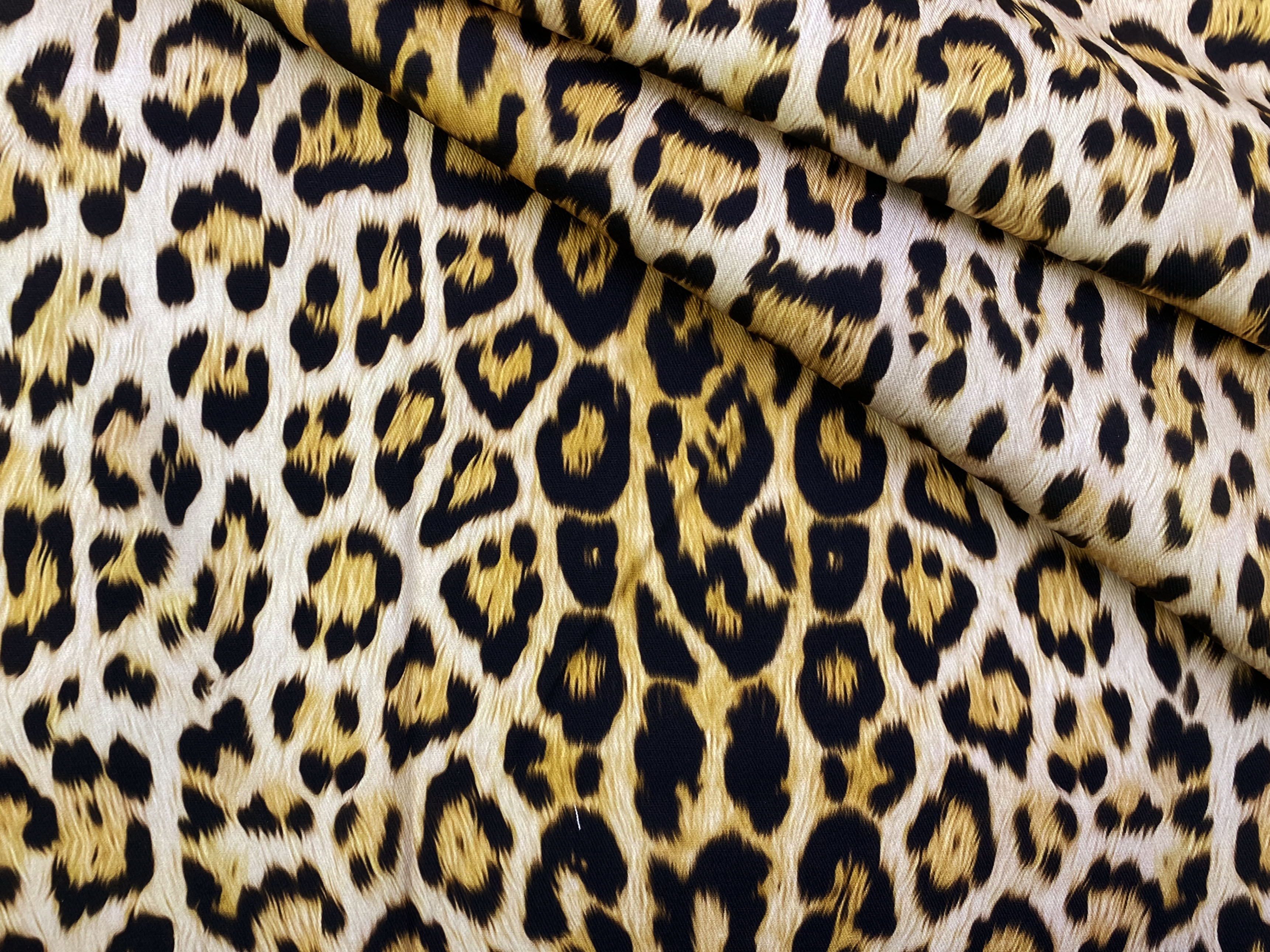 Ткань Джинса  бежевого цвета с принтом леопард 12625 1