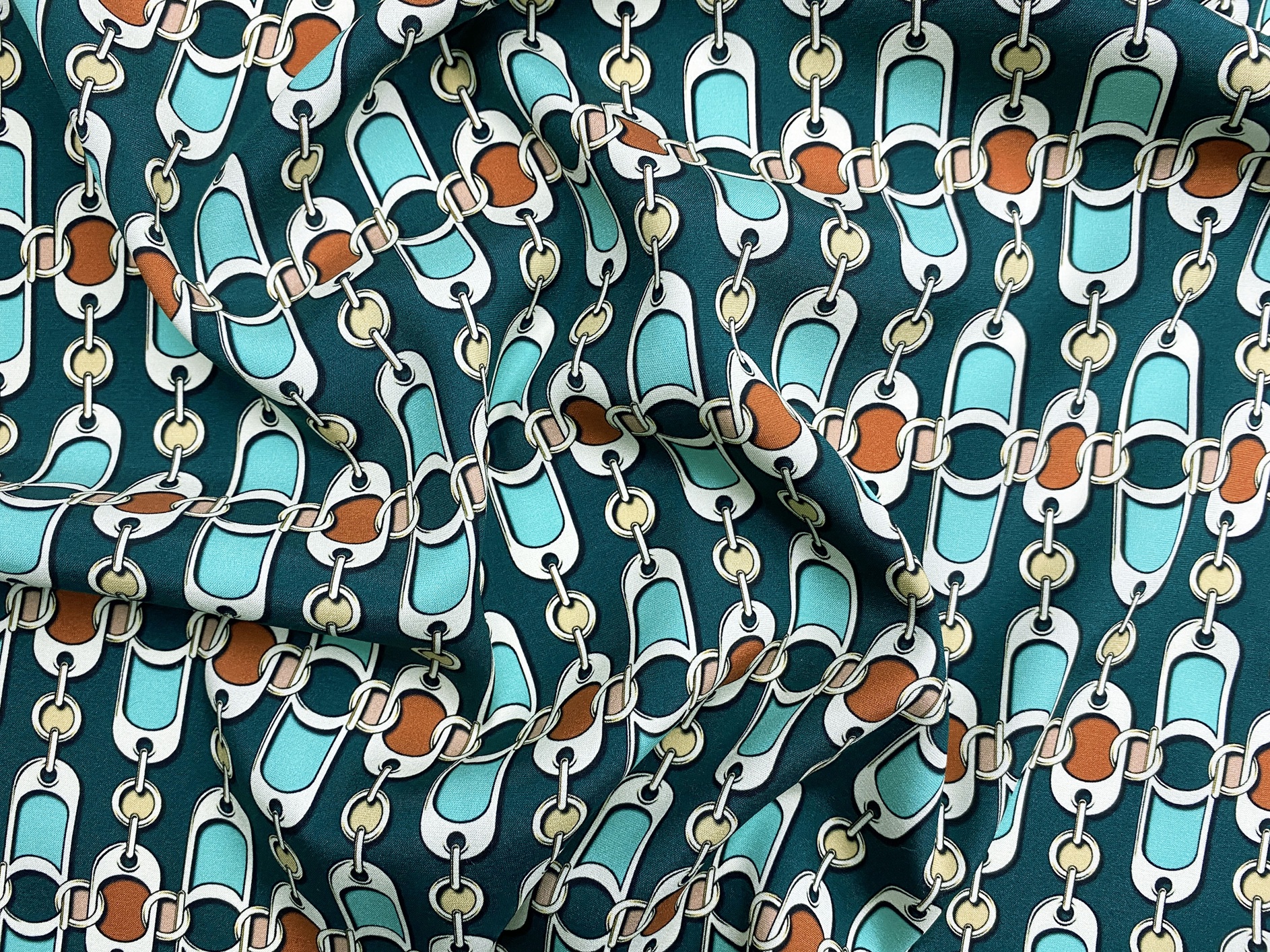 Ткань Шёлк  зелёного цвета с принтом цепи 46610 3