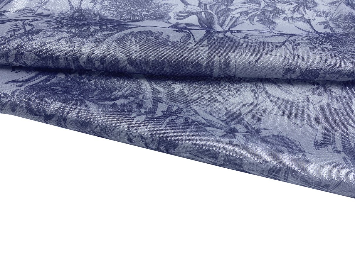 Ткань Шёлк с люрексом серого цвета с принтом цветы и листья  46848 4