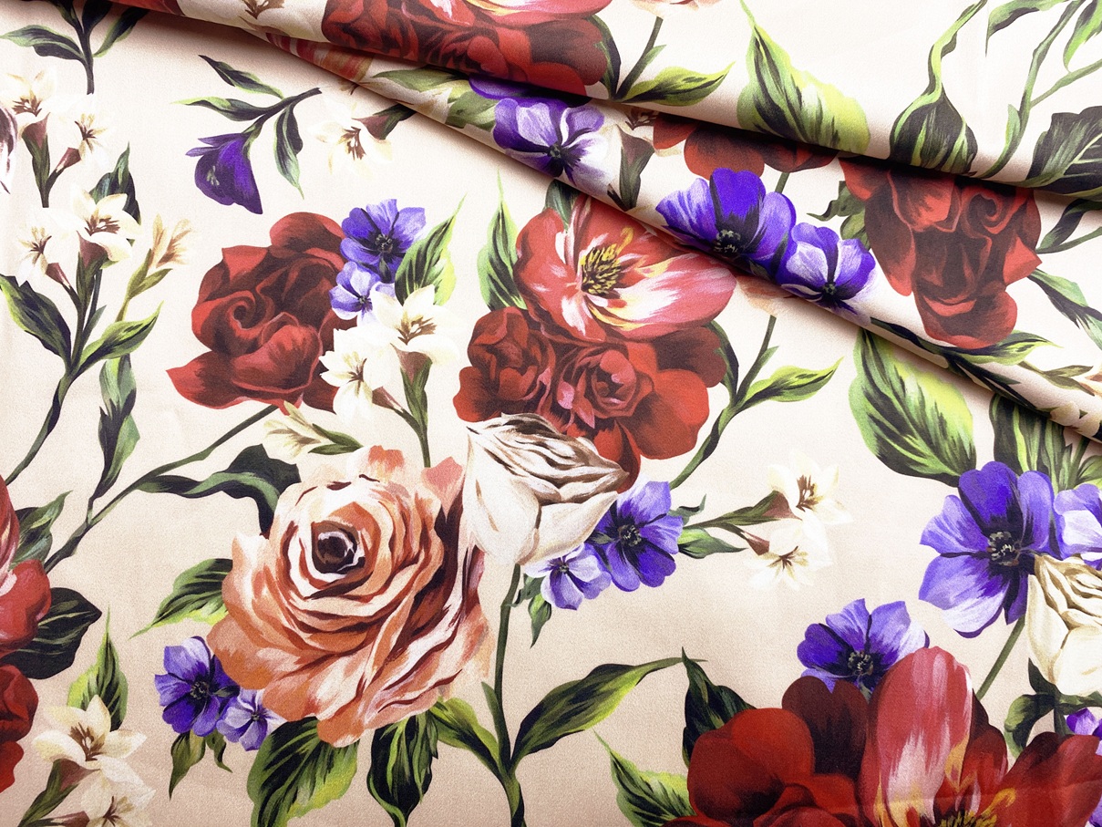 Ткань Хлопок бежевого цвета с принтом   цветы 14305 1