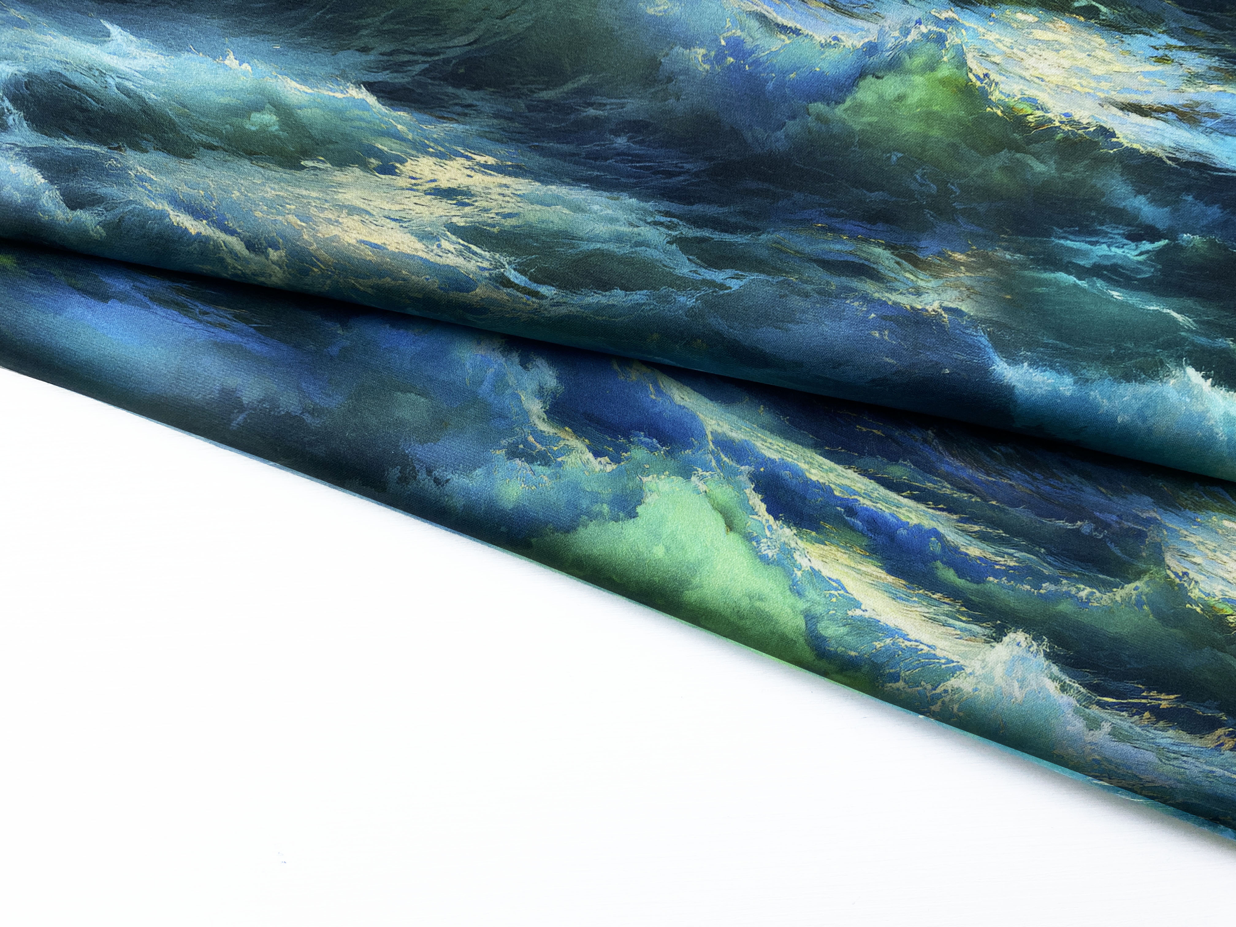 Ткань Хлопок  бирюзового  цвета с принтом море  14396 4
