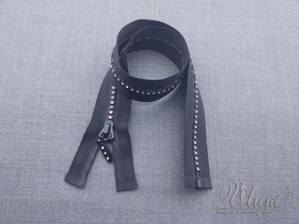 Молния тр. со страз. черный 45- 50 см  ПГ 71677 3